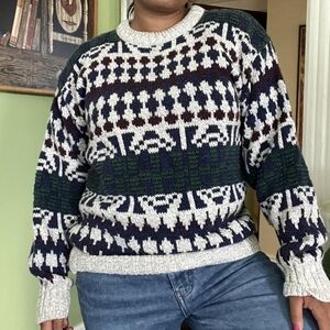 Vintage Woolrich 90s colorful retro geometric grandpa chunky knit sweater